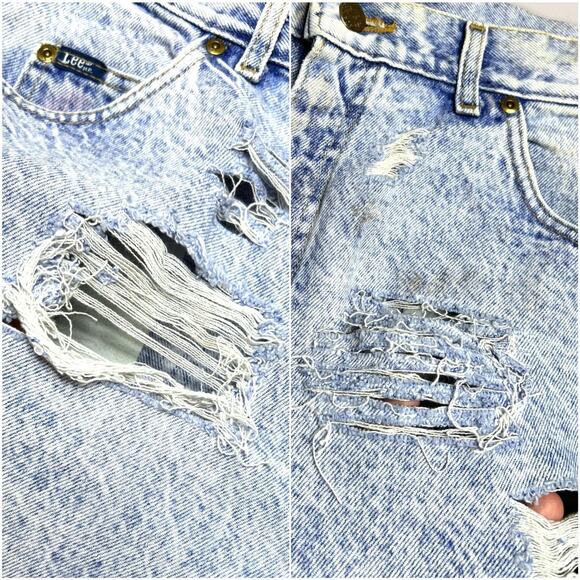 Vintage Lee Acid Wash jean Denim cut off distressed jorts Shorts 29” - Picture 4 of 4